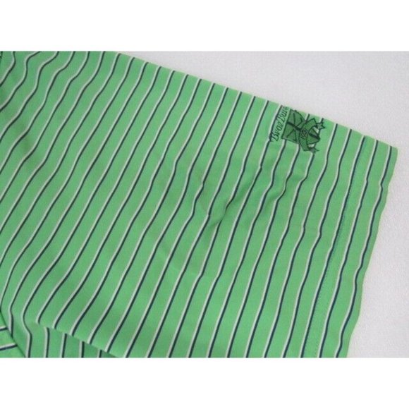 Peter Millar Summer Comfort Green White Strip Polo Golf Brae Burn Logo Size XL/T - Picture 3 of 6